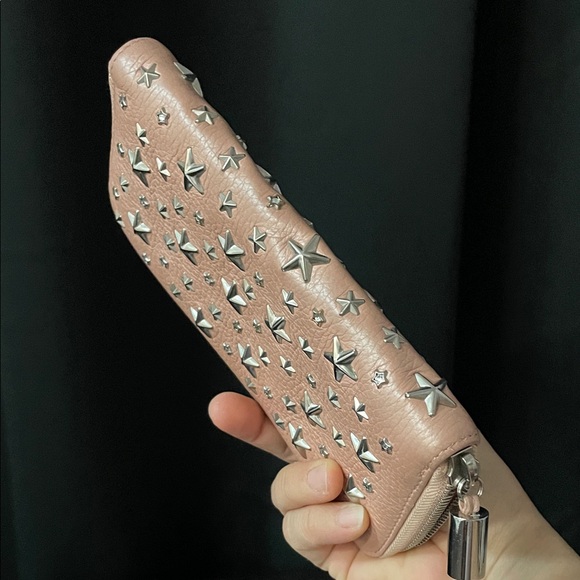 Jimmy Choo FILIPA Pearlized Pinkish Gold with silver Star Stud Zip Wallet - Picture 11 of 17